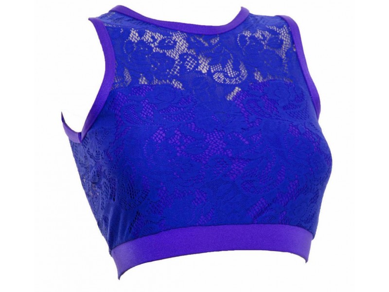 Royal Blue Floral Lace Crop Top Pole Dynamix